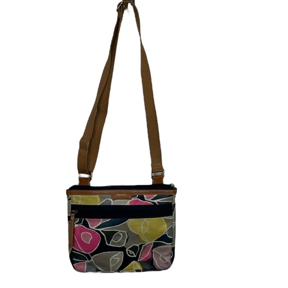Fossil Pink Yellow Coated Canvas Crossbody Bag BLEMISH - Picture 1 of 6